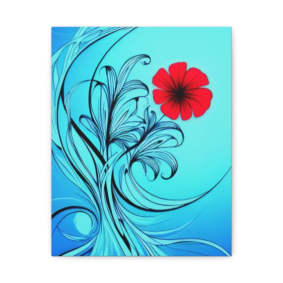 Floral Canvas Wall Art Red Flower Blue Abstract Home Decor