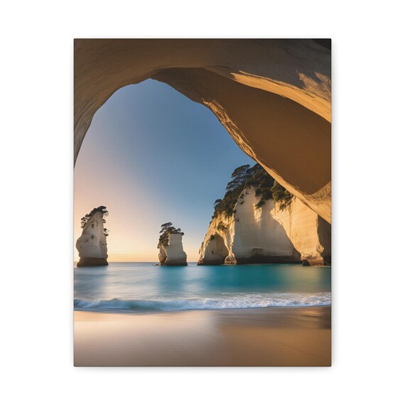 Rock Arch Sea Stacks Golden Hour Beach Turquoise Water Poster