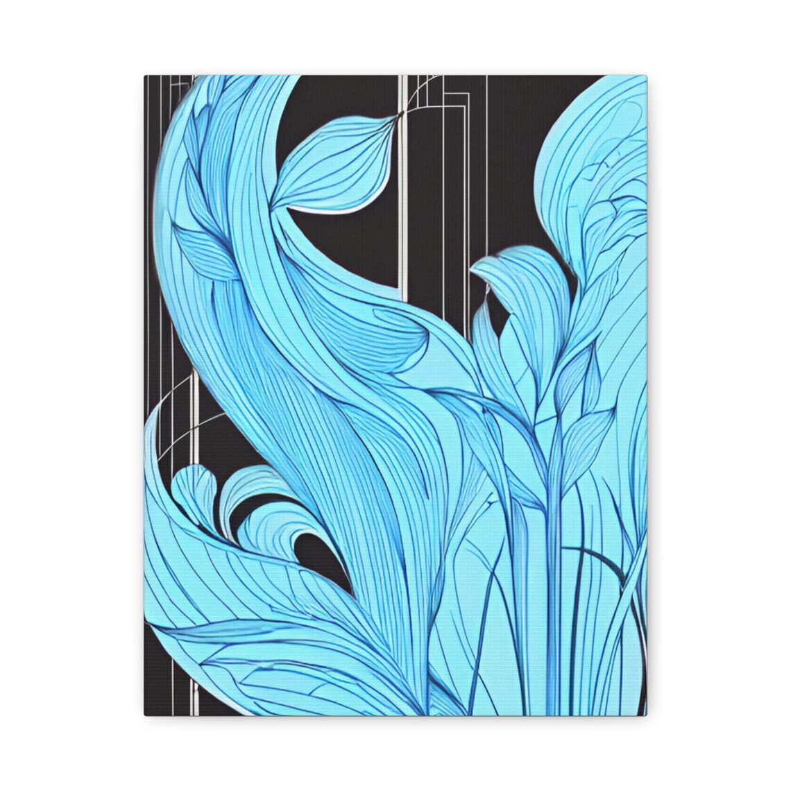Turquoise Botanical Lines Black Background Abstract Art Poster