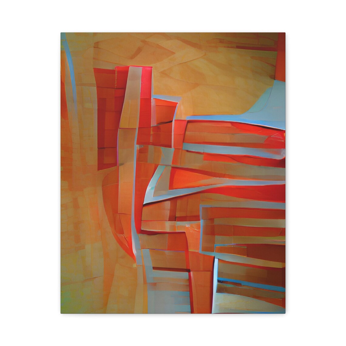 Abstract Red And Orange Geometric Composition With Blue Accents Print