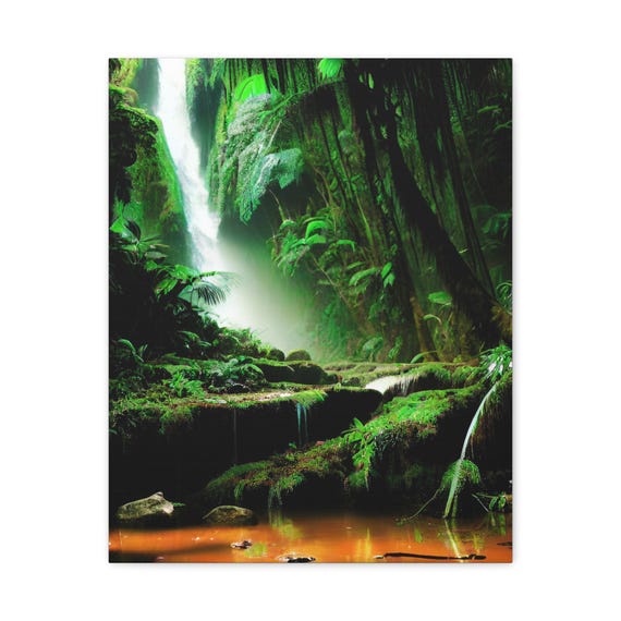 Jungle Waterfall Canvas Art Modern Home Decor