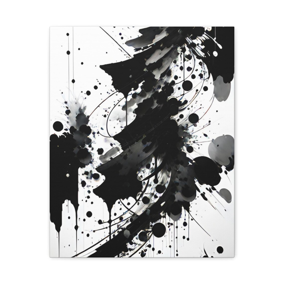 Black Ink Splatter Abstract Expressionist Minimalist Canvas Wall Art