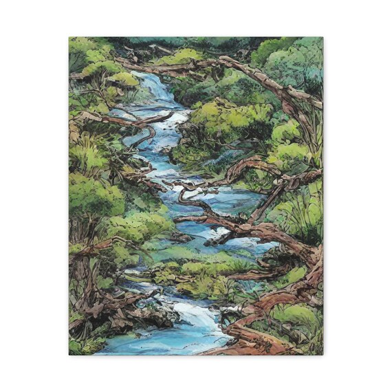 Jungle River Watercolor Twisted Branches Tropical Stream Poster
