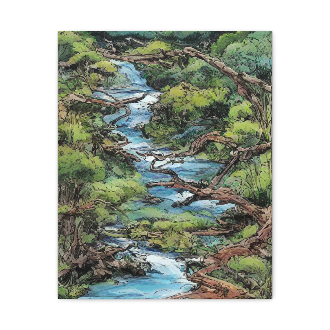 Jungle River Watercolor Twisted Branches Tropical Stream Poster