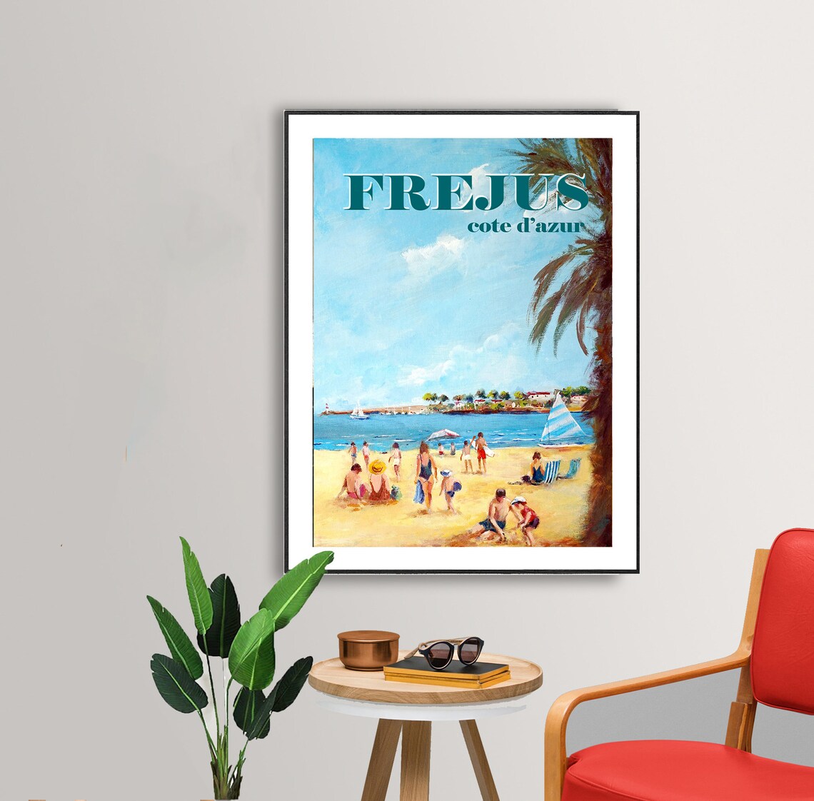 Frejus Cote dAzur Sunny Beach Day Sailboats Vintage Travel Poster - Image 2