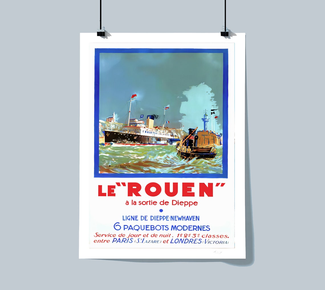 Le Rouen Dieppe Newhaven Ferry Liner Vintage French Ship Poster - Image 2
