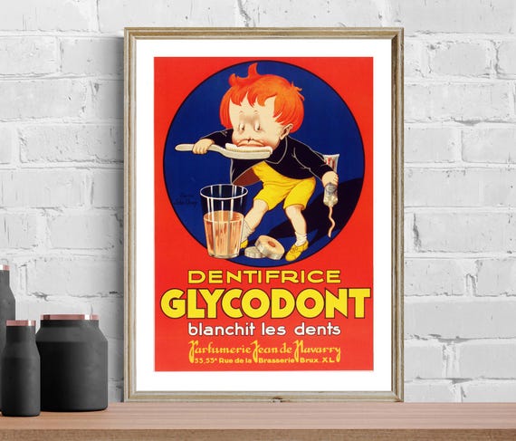 Dentifrice Glycodont Blanchit Les Dents Vintage Health Poster Dental Health Art Print Gift Idea Wall Decor