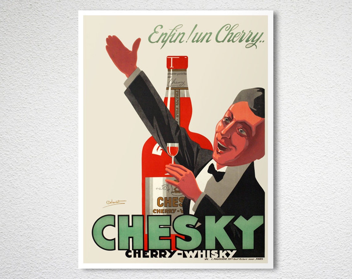 Enfin un Cherry Chesky Cherry Whisky Vintage French Ad Poster - Image 2