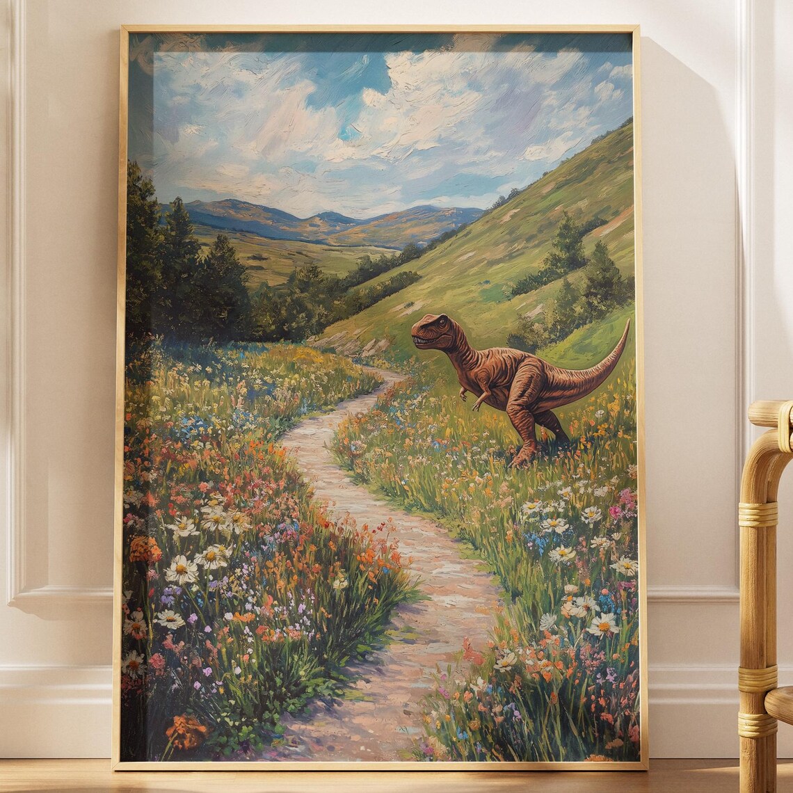 Dinosaur Wall Art Print, Wildflower Path