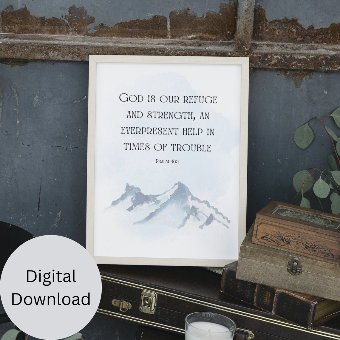 God Is Our Refuge and Strength Psalm 46 1 Mountain Watercolor Poster - Image 2