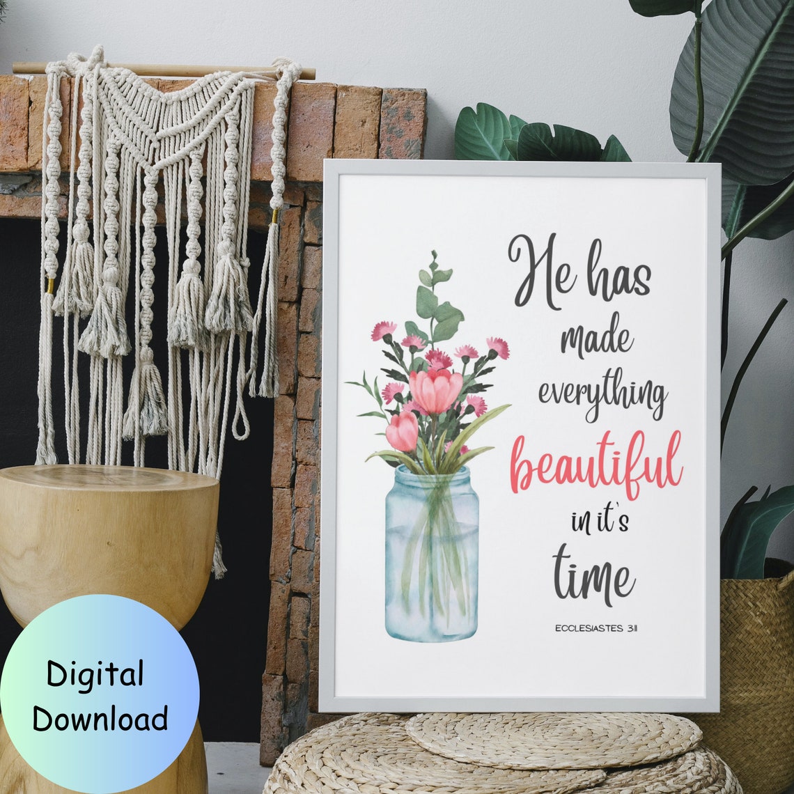 Ecclesiastes 311 He Has Made Everything Beautiful In Its Time Minimalist Inspirational Bible Verse Scripture Wall Art Gift - Image 2
