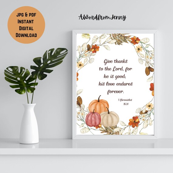 Give Thanks to the Lord His Love Endures Forever Autumn Wreath Poster