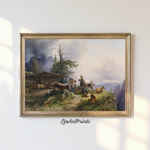 Alpine Pastoral Scene, Rustic Mountain Landscape