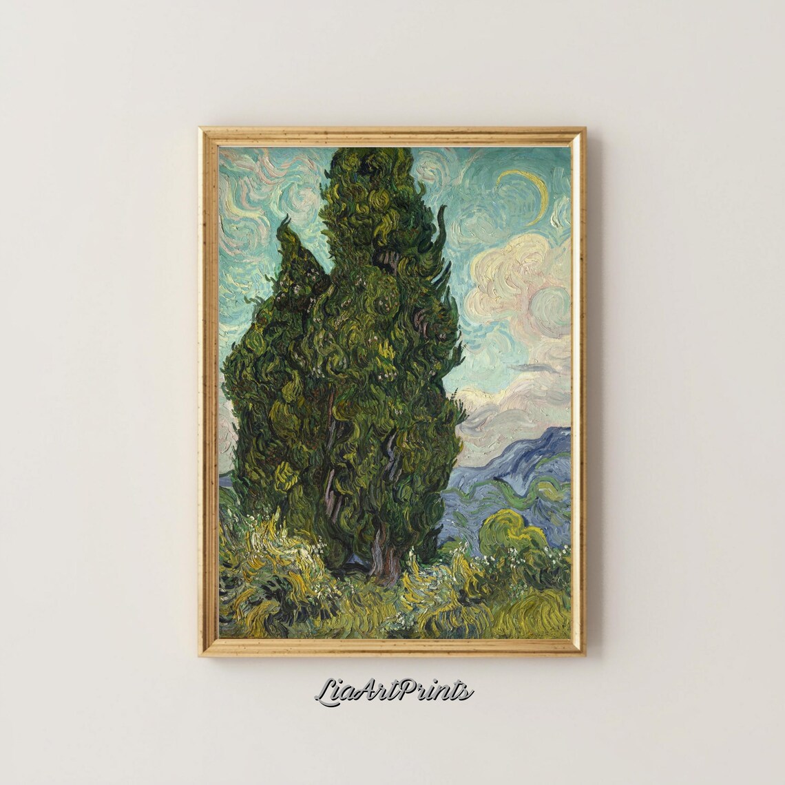 Van Gogh Cypress Trees, Impressionist Landscape - Image 4