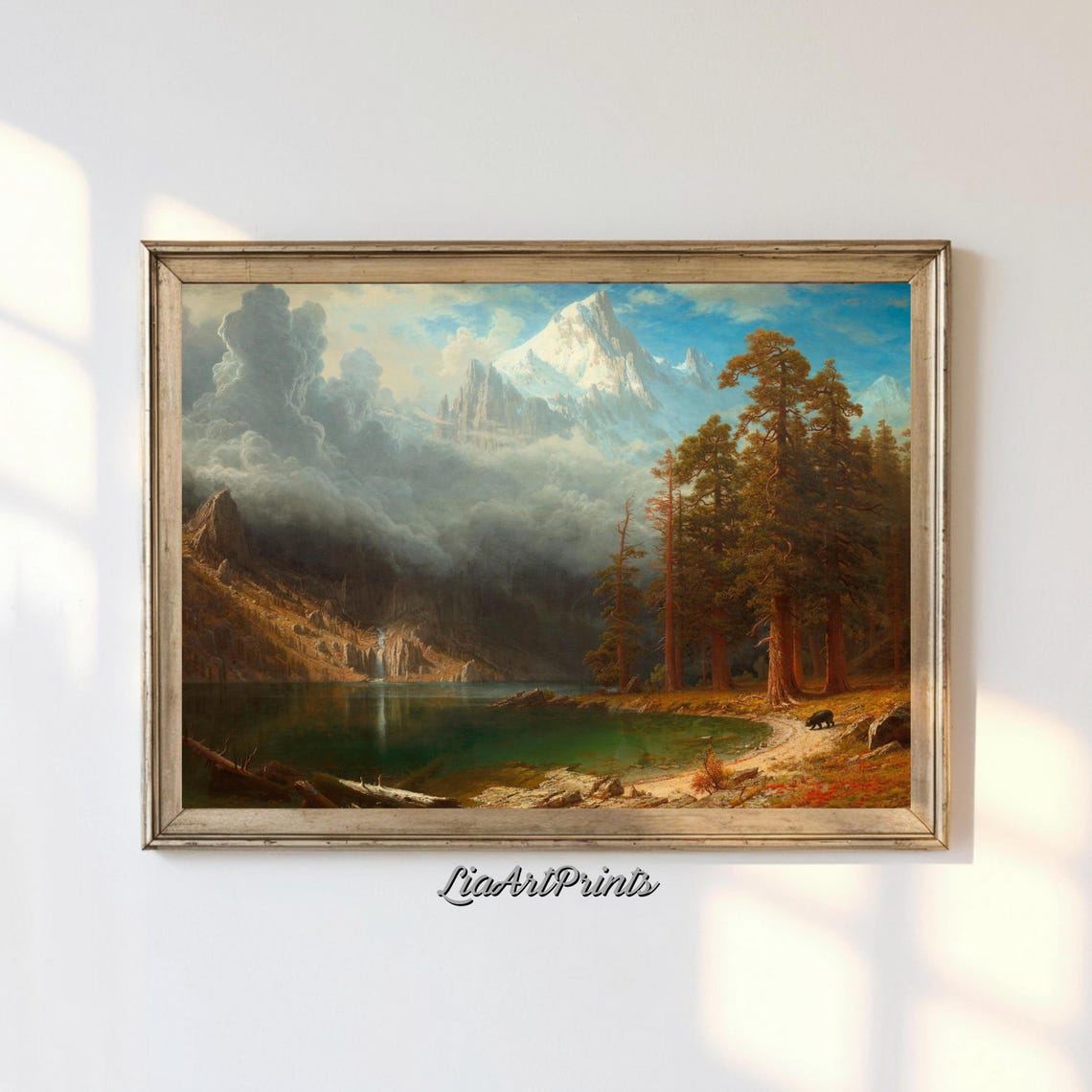 Majestic Mountain Landscape Wall Art Serene Lake Scene With Pine Forest Artwork For Nature Lovers