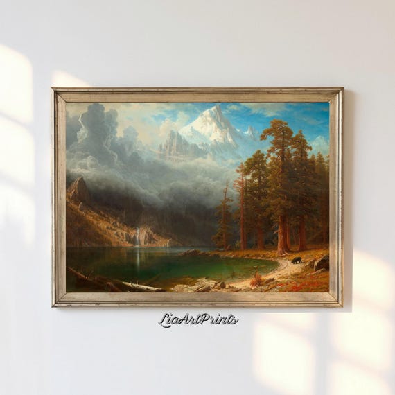 Majestic Mountain Landscape Wall Art Serene Lake Scene With Pine Forest Artwork For Nature Lovers
