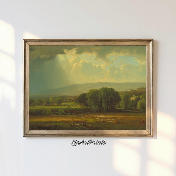 Vintage Countryside Wall Art Sunlit Landscape Rustic Decor Nature Inspired Home Art