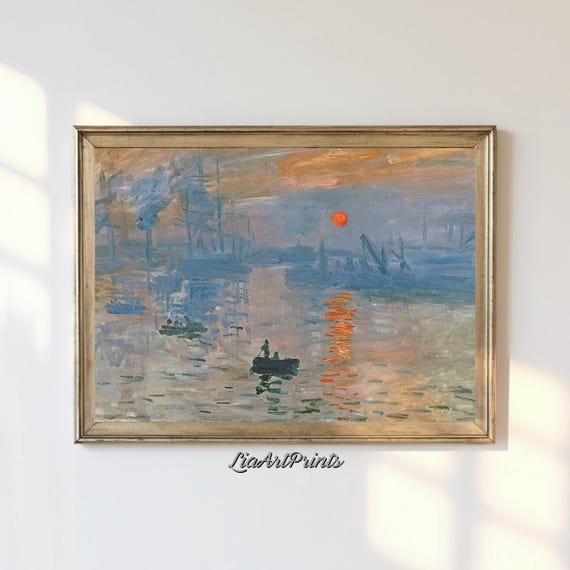 Monet Inspired Sunrise Over Harbor Impressionist Art Print Tranquil Seascape Decor Atmospheric Wall Art