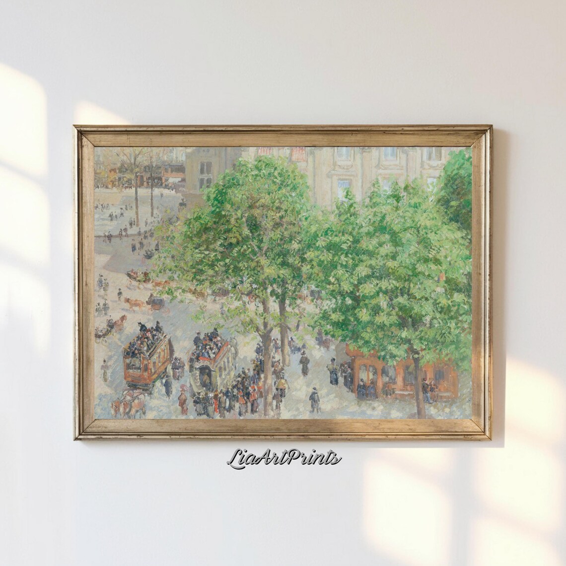 Impressionist City Park Horse Drawn Omnibuses Trees Vintage Poster