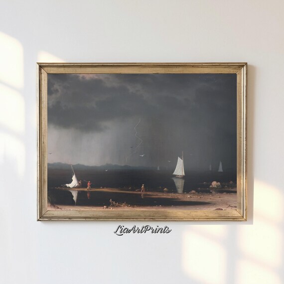 Martin Johnson Heade Approaching Thunderstorm Sailboats Coastal Poster