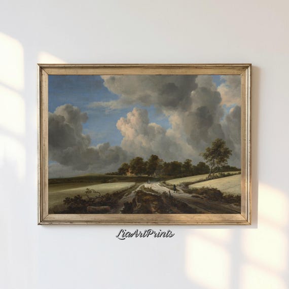 Expansive Countryside Landscape Classic Pastoral Wall Art Cloudy Sky Painting Fine Art For Home Dcor Scenic Vintage Artwork