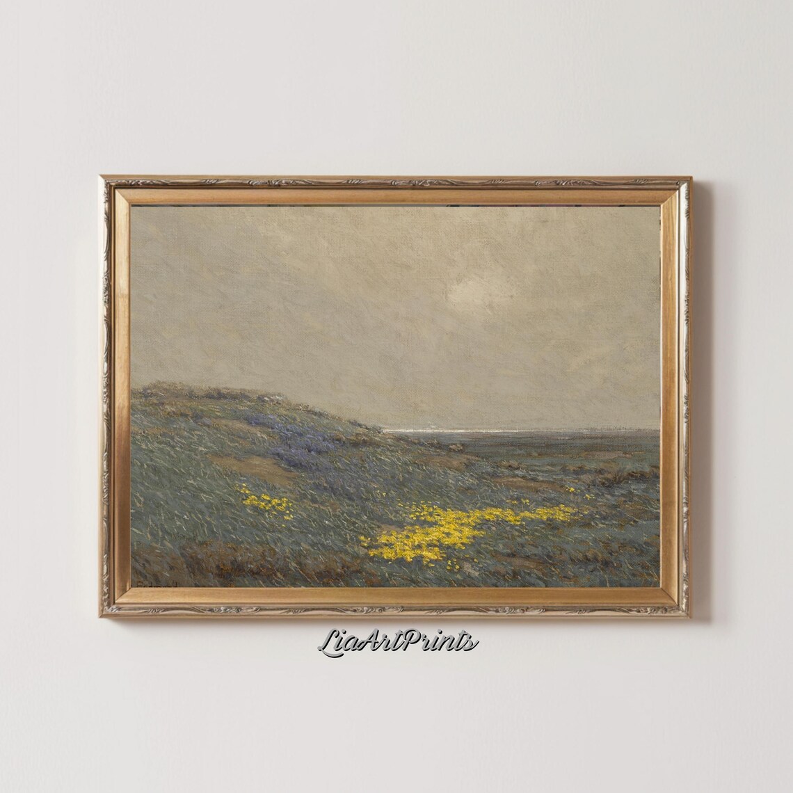 Serene Coastal Meadow Scene, Wildflower Hillside Art Print - Image 2