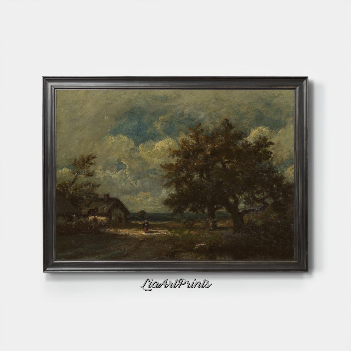Lone Figure on a Dark Cottage Path Under Storm Clouds Vintage Poster - Image 3