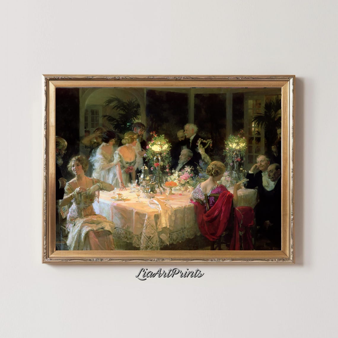 Elegant Candlelit Dinner Party Aristocratic Banquet Scene Poster - Image 2