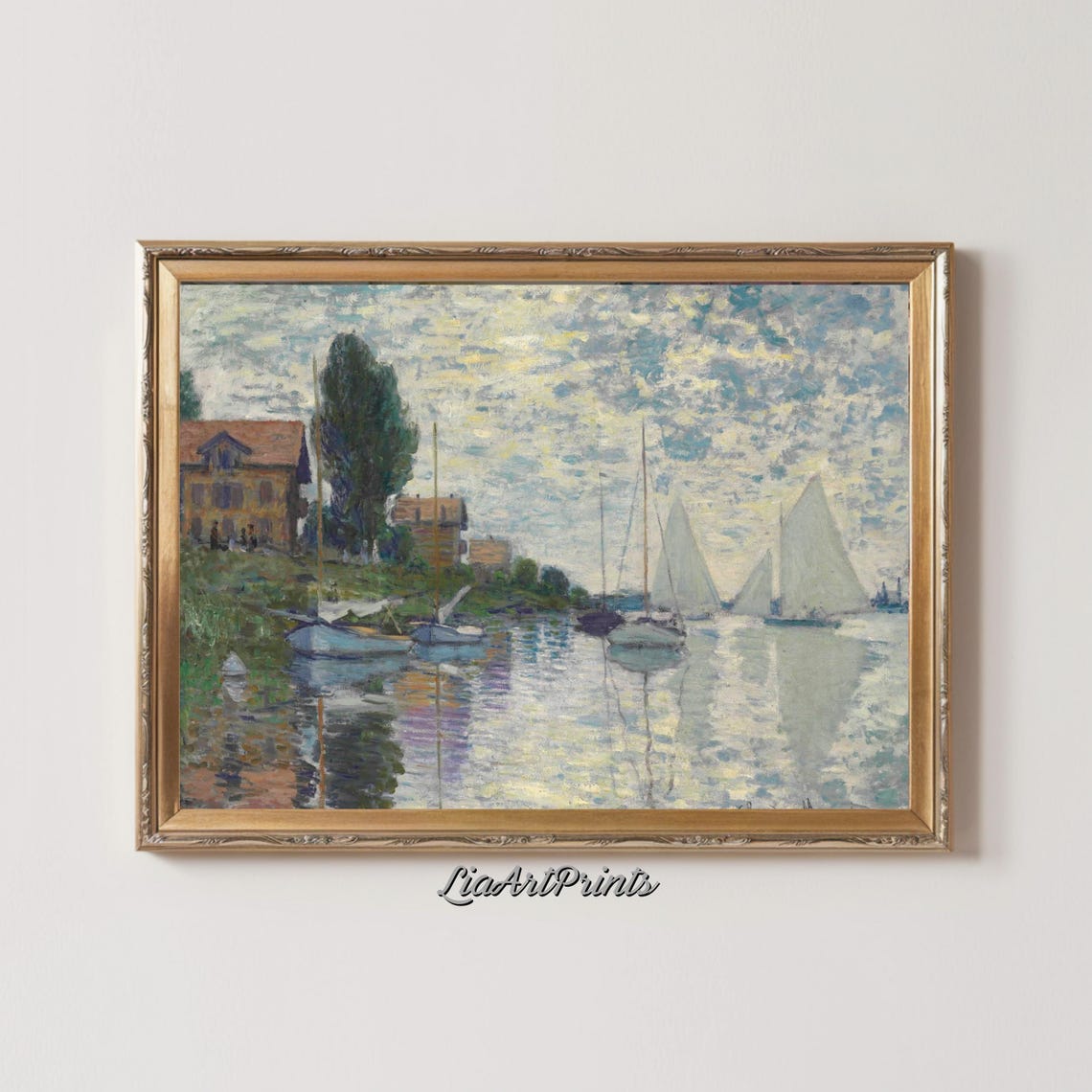 Sailboats At Sunset Impressionist Landscape Wall Art Monet Style Art Print Boating And Nature Decor - Image 2