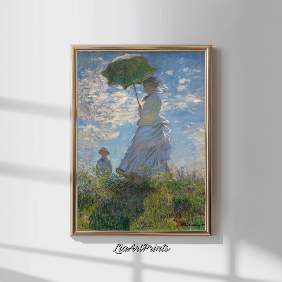 Claude Monet Woman with a Parasol Facing Left Green Umbrella Classic Poster