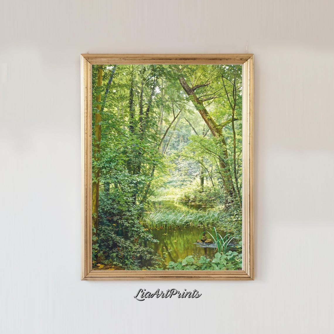 Tranquil Forest Stream Wall Art Lush Green Woodland Print Serene Nature Decor Peaceful Landscape Artwork - Image 4