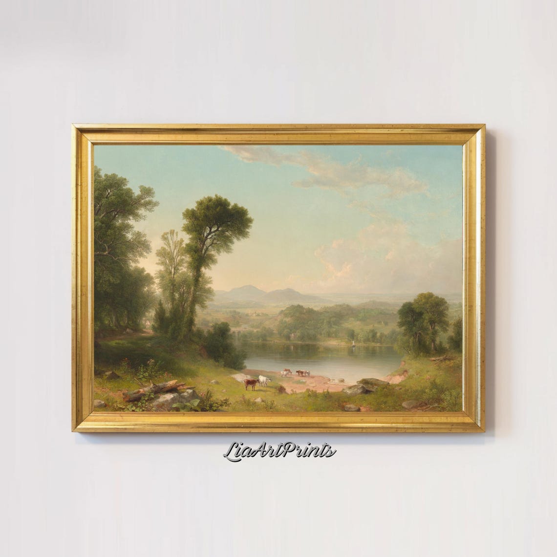 Serene Pastoral Landscape Art Tranquil Countryside River Scene Classic Nature Wall Decor - Image 2