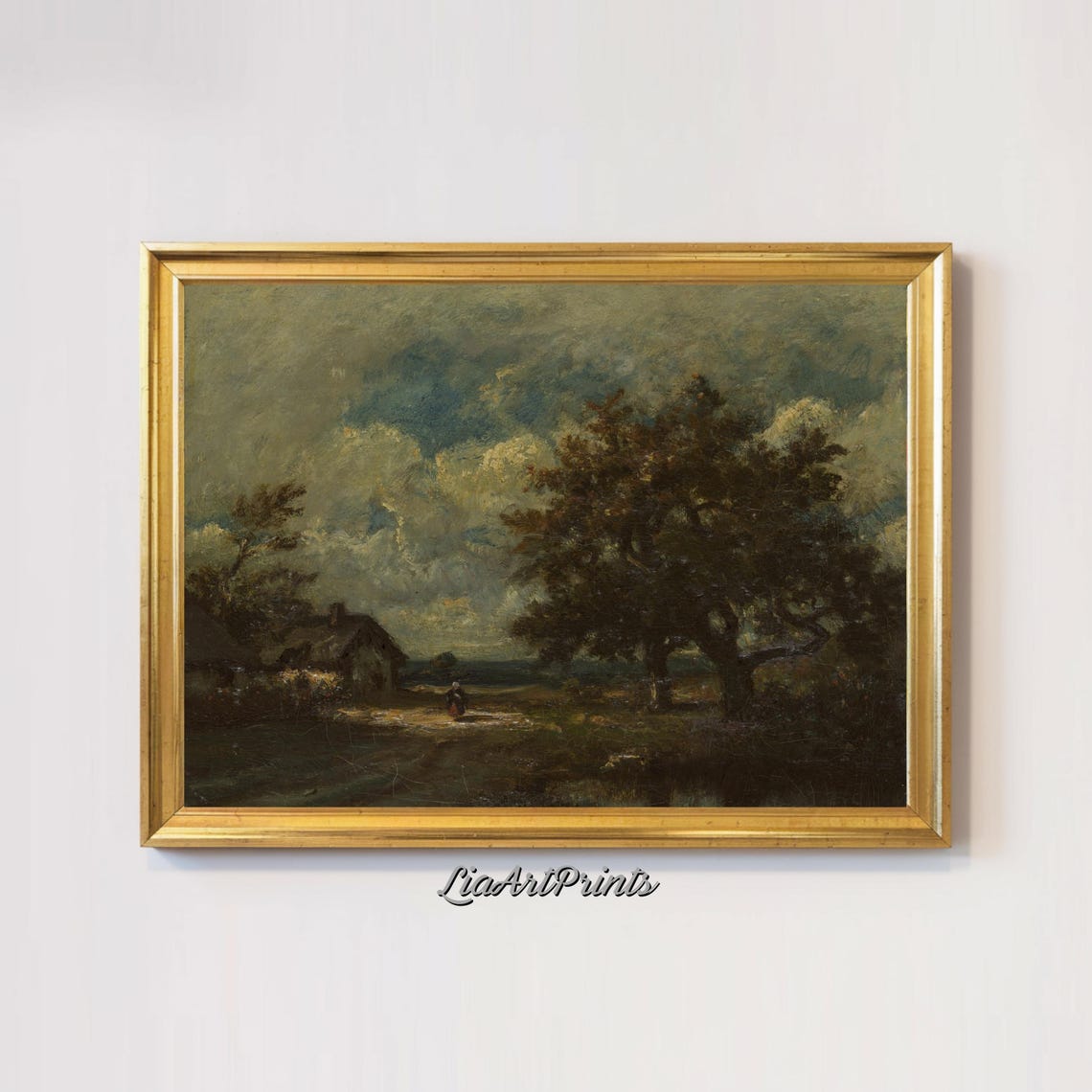 Lone Figure on a Dark Cottage Path Under Storm Clouds Vintage Poster - Image 2