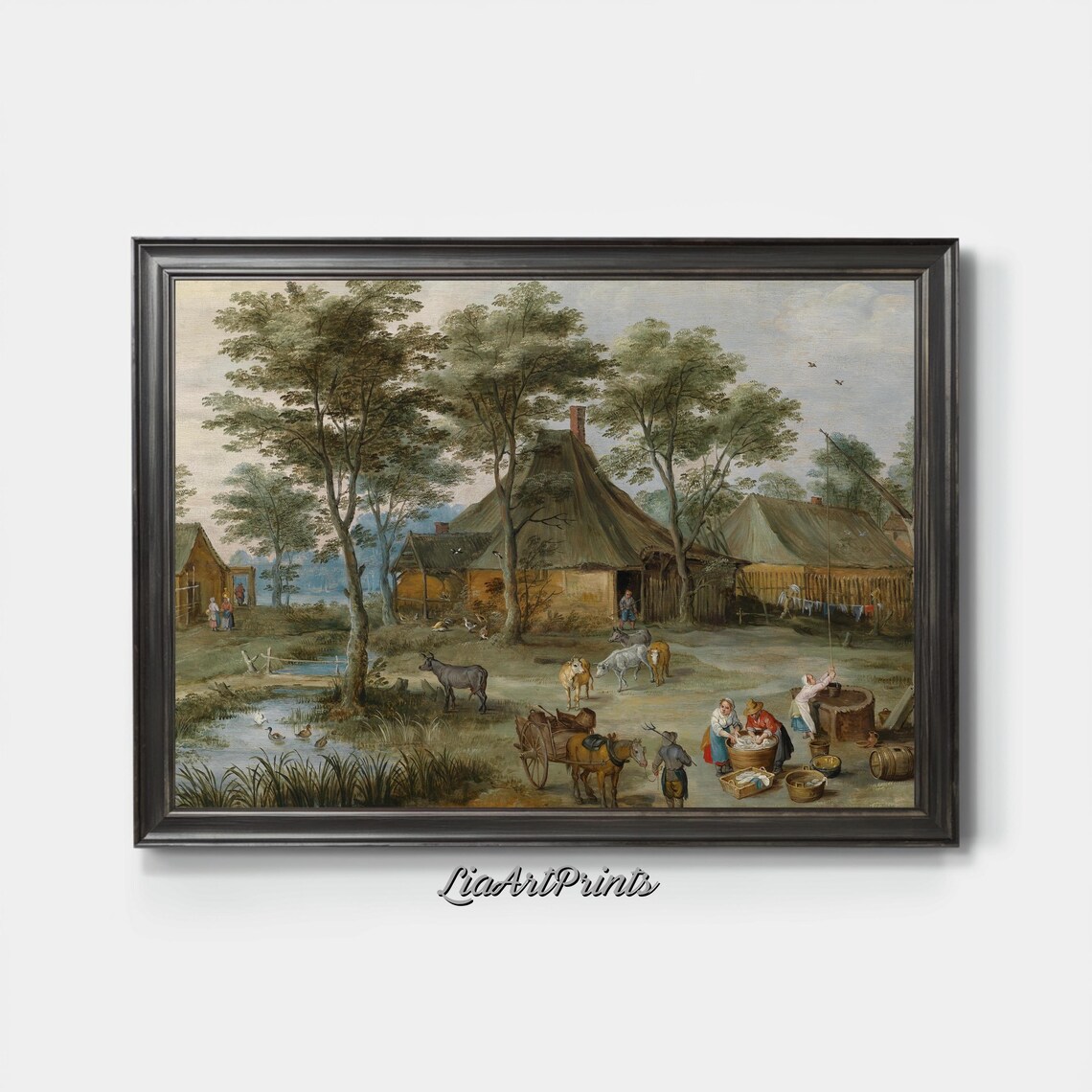 Rustic Dutch Farmyard Scene with Animals and Farmhouse Poster - Image 3