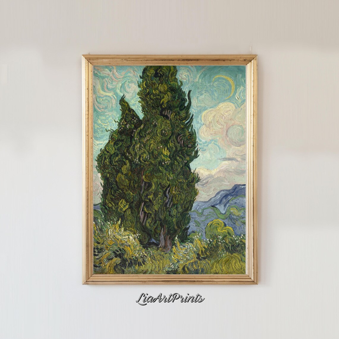 Van Gogh Cypress Trees, Impressionist Landscape - Image 3