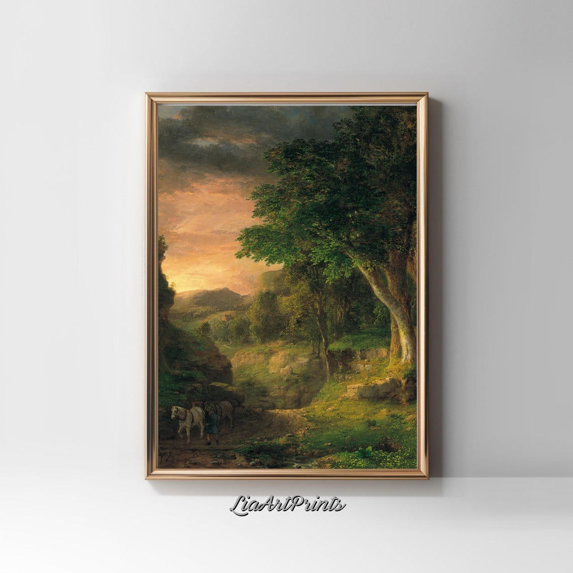 Vintage Forest Landscape Wall Art Nature Sunset Painting Rustic Home Decor - Image 4