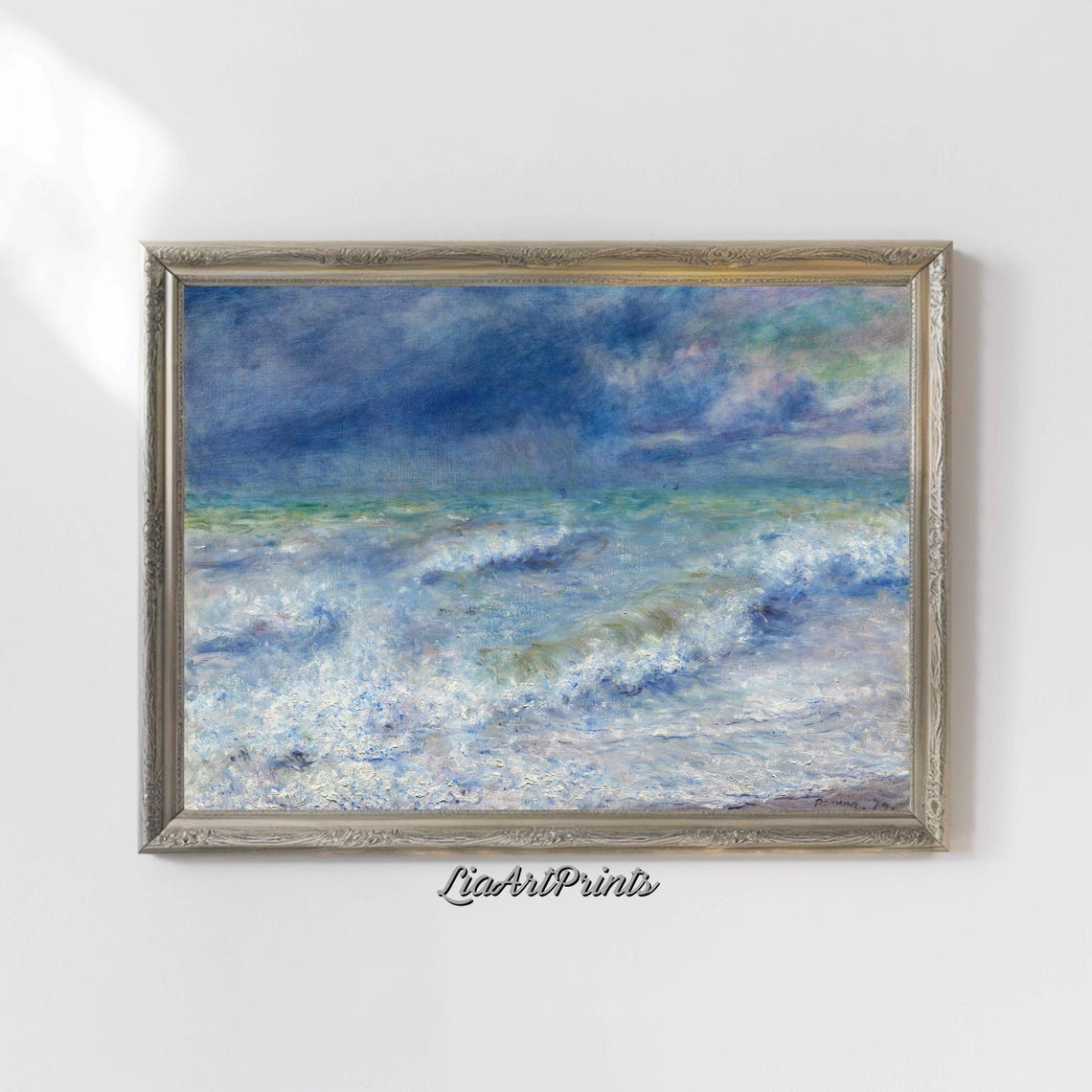 Impressionist Ocean Waves Foamy Surf Blue Seascape Art Print - Image 4