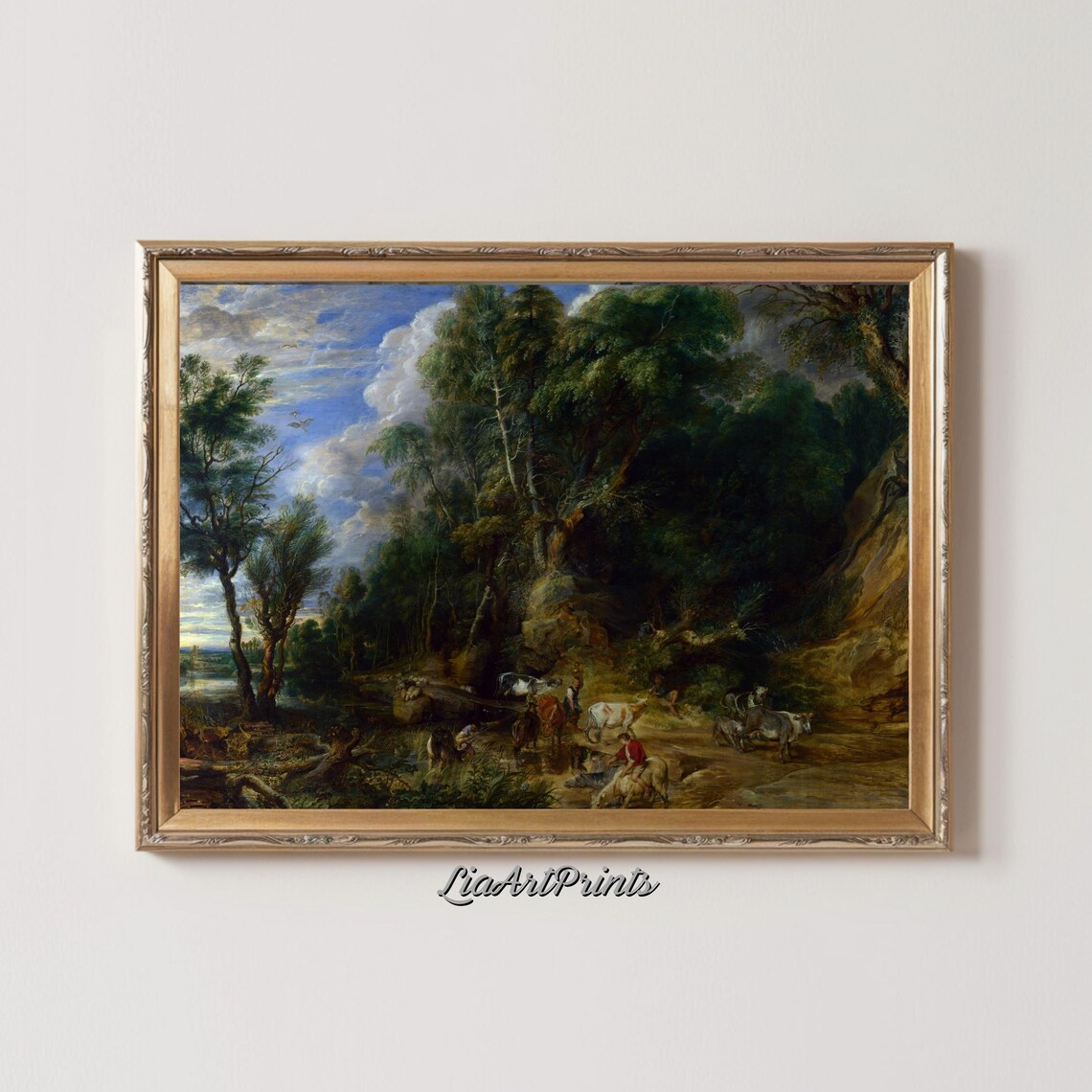 Rustic Forest Scene, Herding Cattle Pastoral Landscape - Image 2