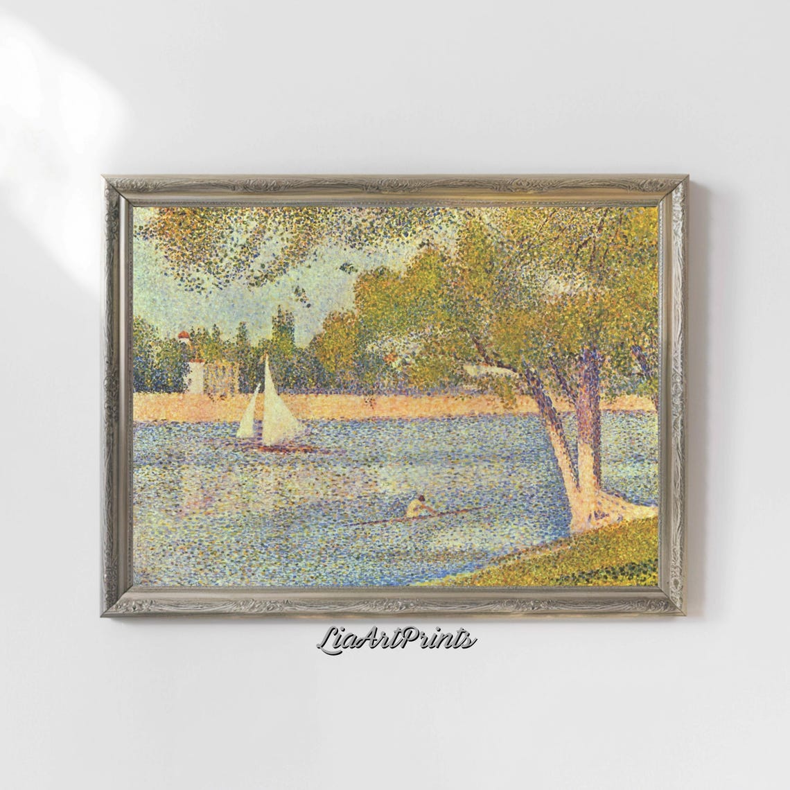 Pointillist River Scene Impressionist Boating Landscape Vibrant Fine Art Print Nature Inspired Wall Dcor - Image 4