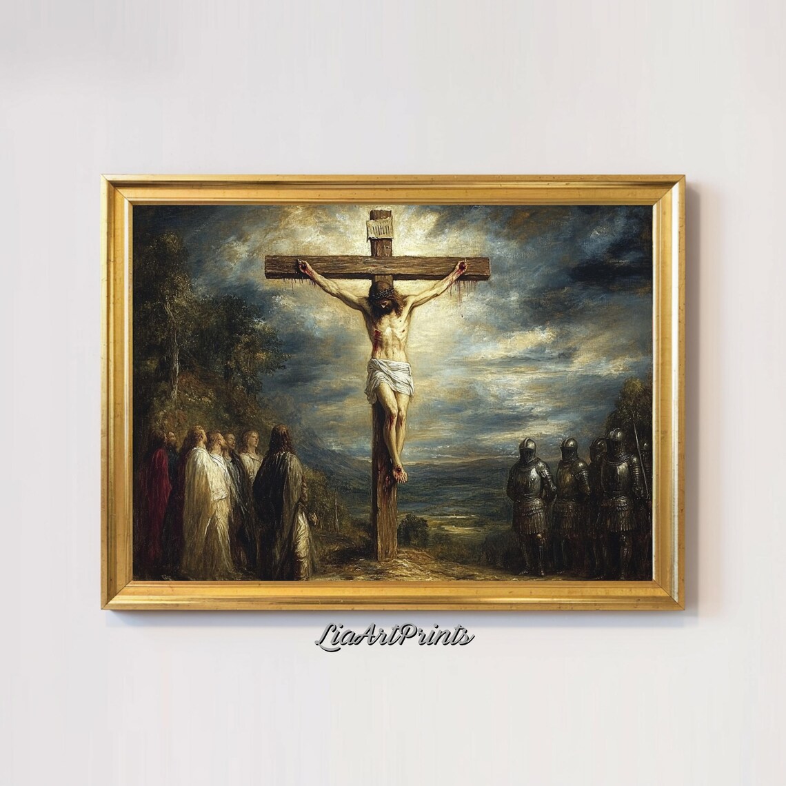 Christ Crucifixion Dramatic Religious Oil Painting Sacred Christian Faith Poster - Image 3