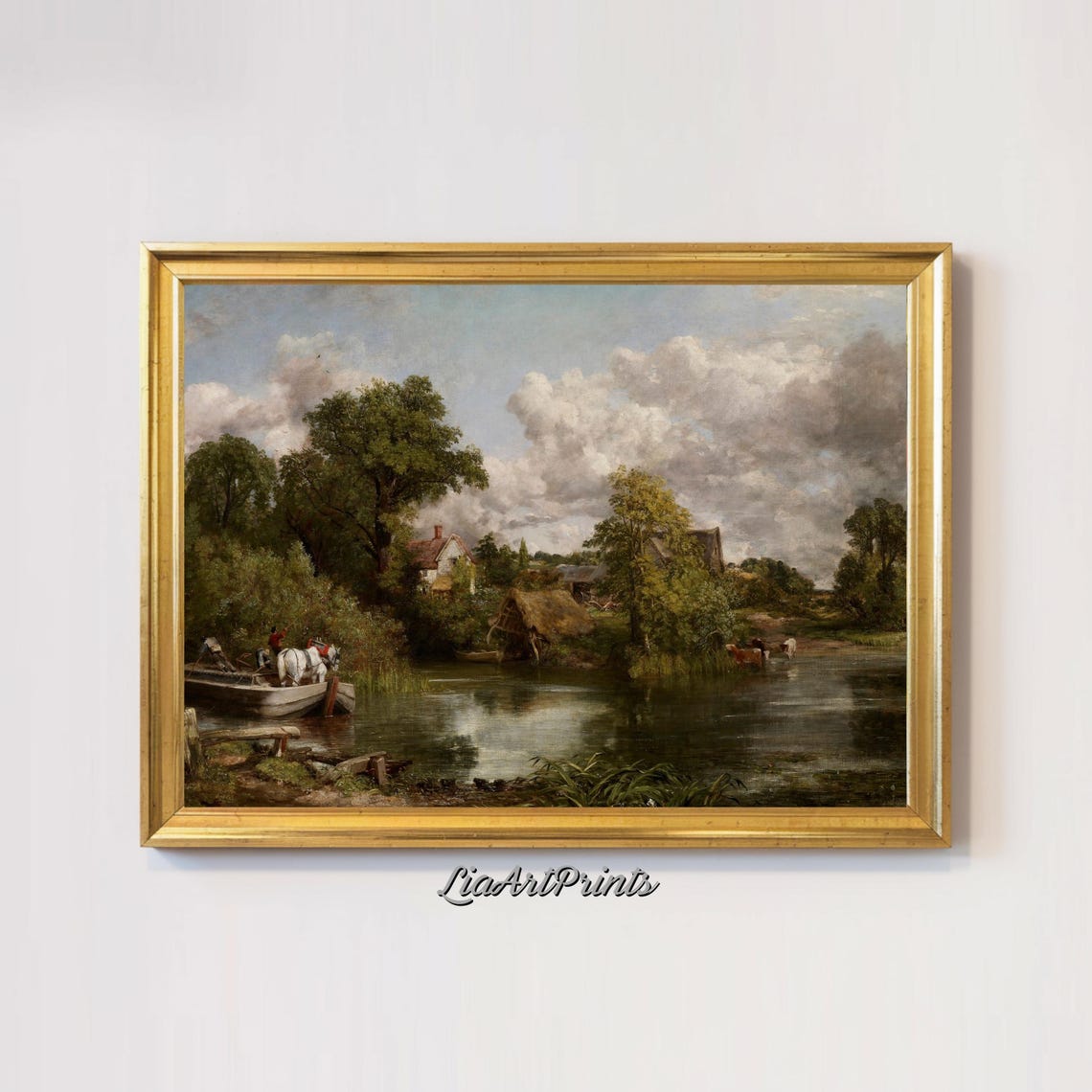 Charming Riverside Landscape Wall Art Serene Country Scene With Boats Artwork For Rustic And Classic Decor - Image 3