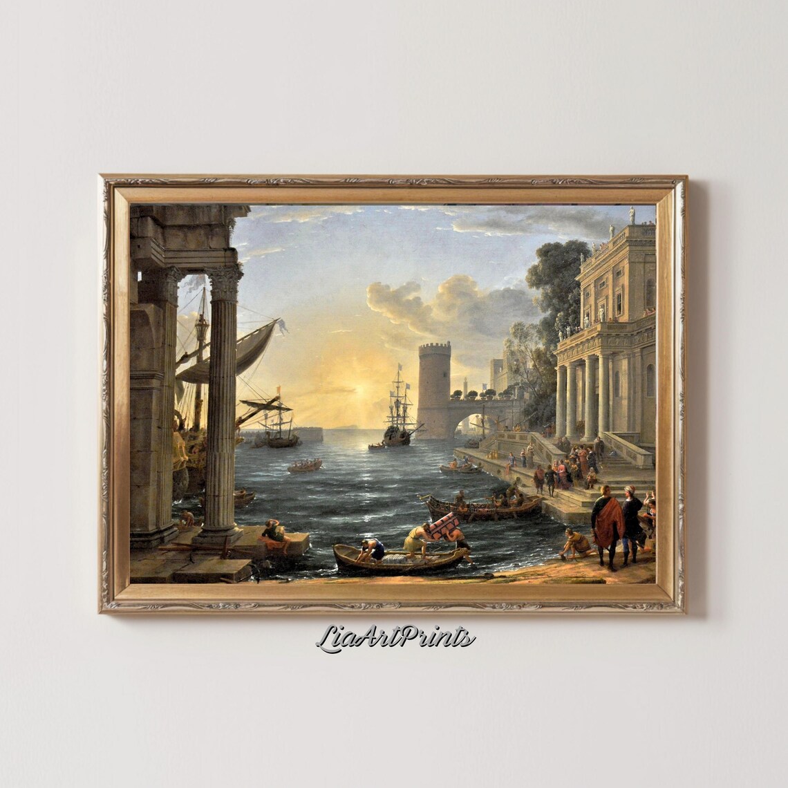 Classical Harbor Scene, Grand Seaside Sunrise Art Print - Image 4