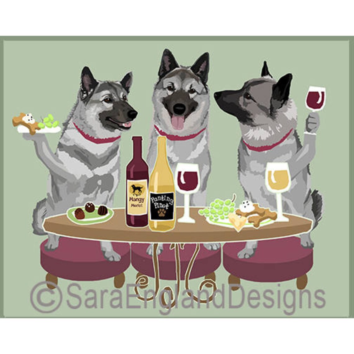 Norwegian Elkhound Dog Wine Humor Art Print