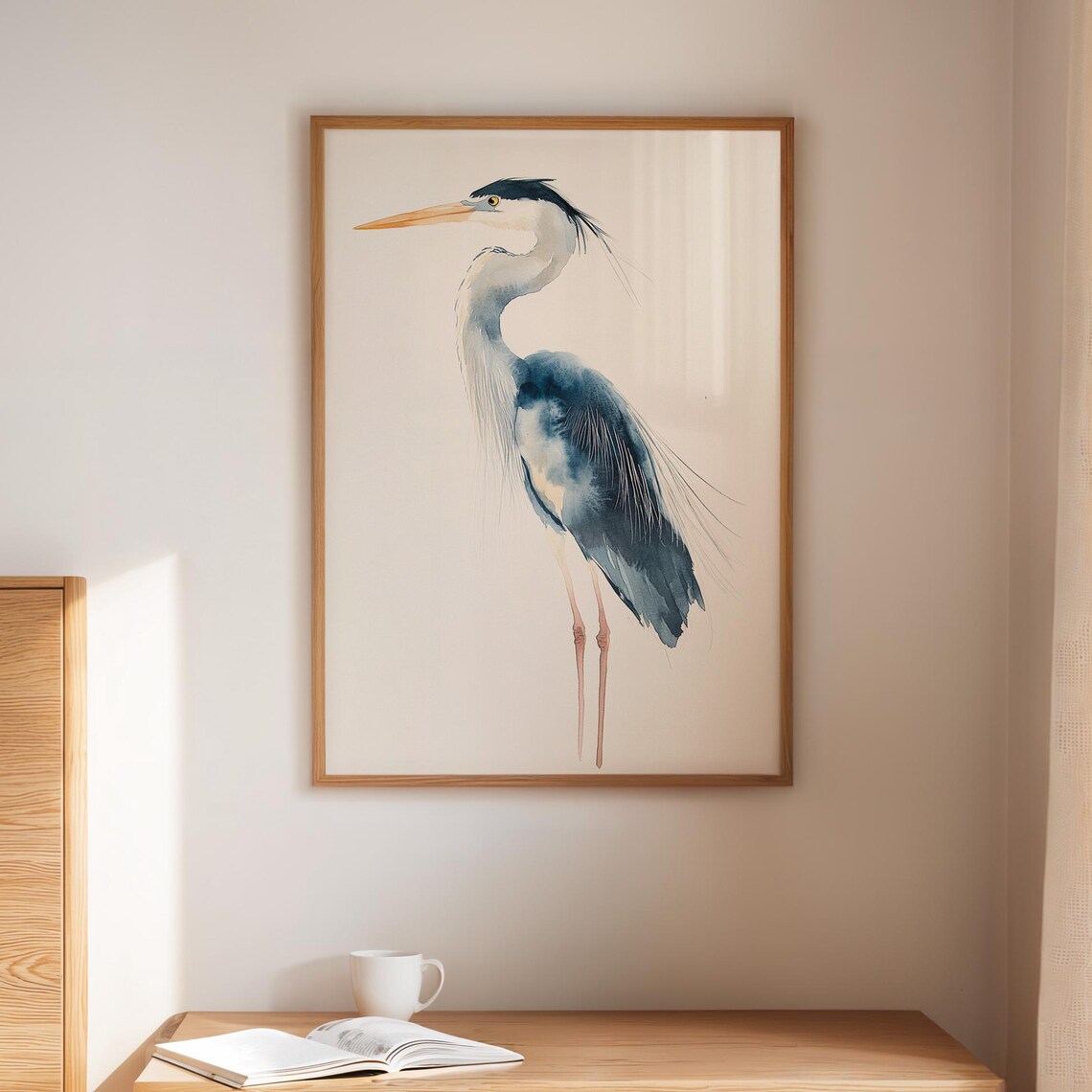 Elegant Heron Watercolor Art Print, Coastal Bird