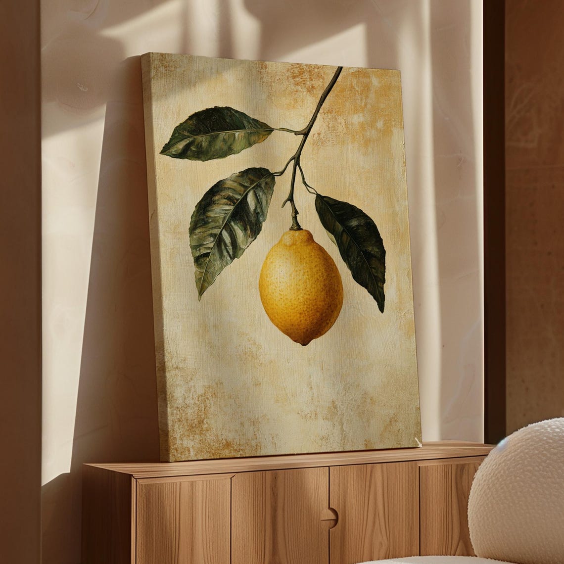 Single Lemon Antique Gold Canvas Vintage Fruit Still Life Poster
