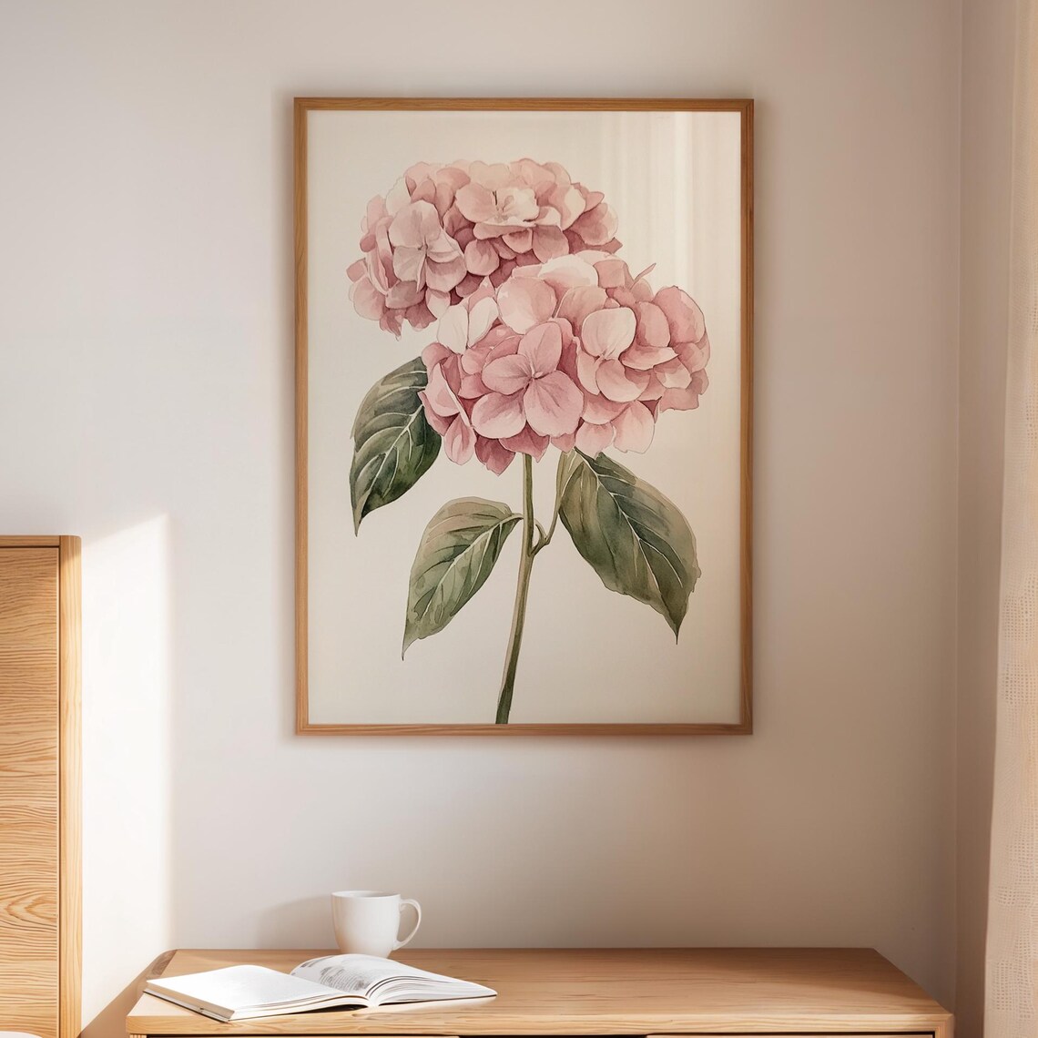 Soft Pink Hydrangea Watercolor Art Print