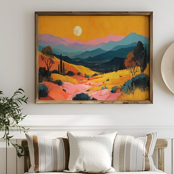 Desert Moonrise Over Vibrant Painted Hills