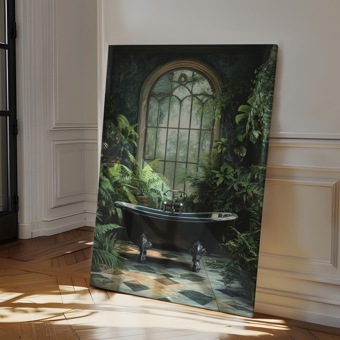 Vintage Botanical Bathroom Art Print, Black Tub