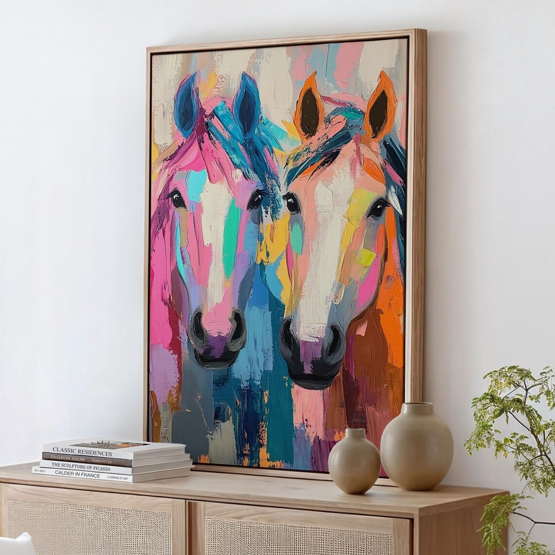 Vibrant Abstract Horse Duo Colorful Modern Equine Painting Poster