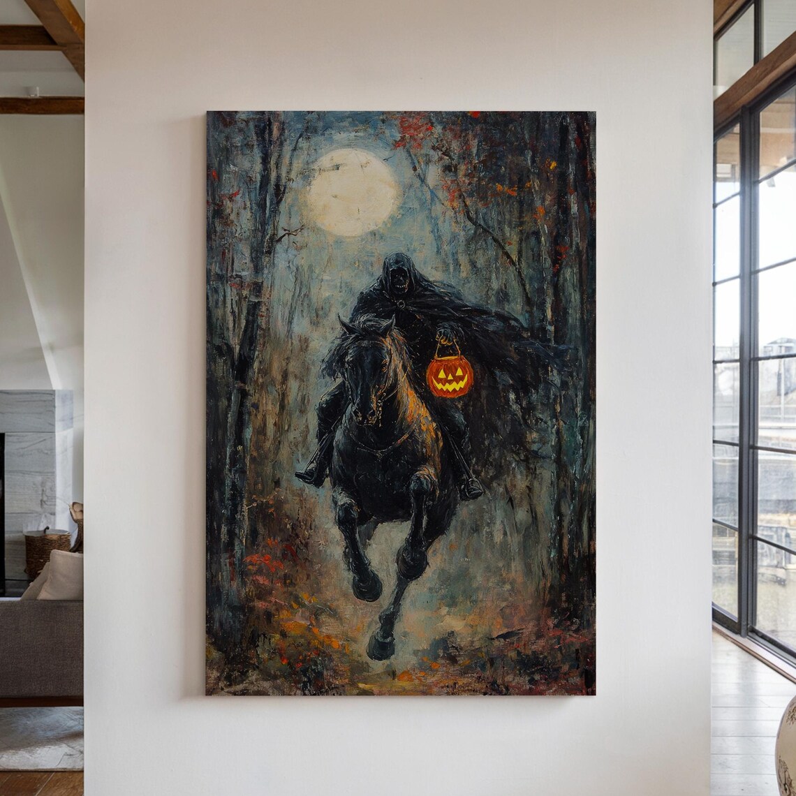 Headless Horseman Halloween Dark Forest Full Moon Pumpkin Rider Poster